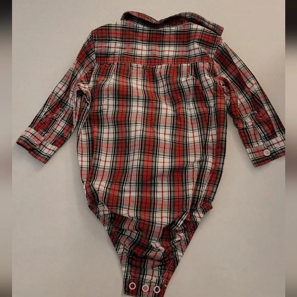 Vintage OSH KOSH BGOSH snap button down collared long sleeve onesie red plaid